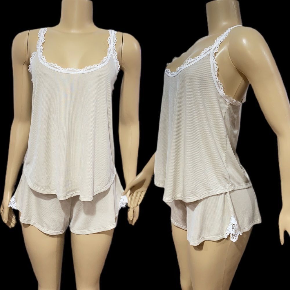 Victoria’s Secret Ultra Soft Ribbed Cami Tank & shorts pajama set Champagne